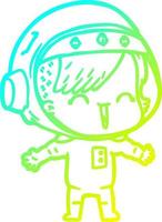 cold gradient line drawing cartoon laughing astronaut girl vector