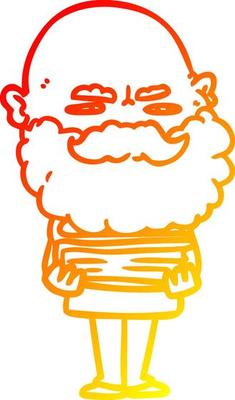warm gradient line drawing cartoon man with beard frowning