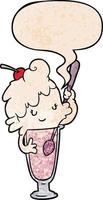 cartoon ice cream soda girl and speech bubble in retro texture style vector