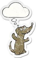 cartoon dog and thought bubble as a distressed worn sticker vector