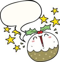 cute cartoon happy christmas pudding and speech bubble vector