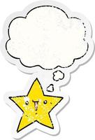 cute cartoon star and thought bubble as a distressed worn sticker vector