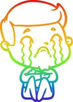 rainbow gradient line drawing cartoon man crying vector