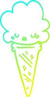 cold gradient line drawing cartoon ice cream with face vector