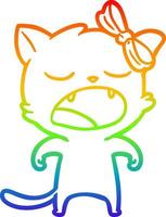 rainbow gradient line drawing cartoon yawning cat vector