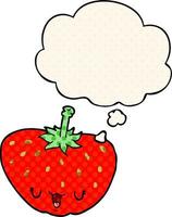 cartoon strawberry and thought bubble in comic book style vector