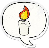 cartoon candle and speech bubble distressed sticker vector