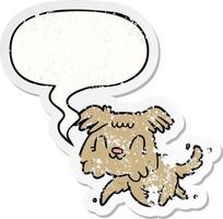 cartoon little dog and speech bubble distressed sticker vector