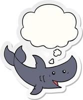 cartoon shark and thought bubble as a printed sticker vector