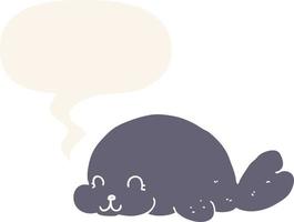 cute cartoon seal and speech bubble in retro style vector