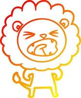 warm gradient line drawing cartoon angry lion vector