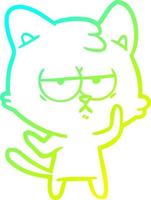 cold gradient line drawing bored cartoon cat vector