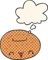 cute cartoon donut and thought bubble in comic book style vector