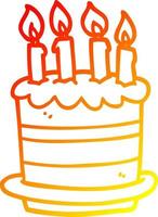 warm gradient line drawing cartoon birthday cake vector