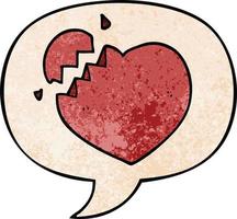 cartoon broken heart and speech bubble in retro texture style vector