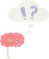 cartoon curious brain and thought bubble in retro style vector