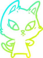 cold gradient line drawing confused cartoon cat vector