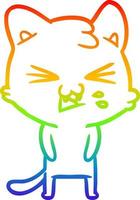 rainbow gradient line drawing cartoon cat hissing vector