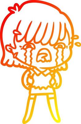 warm gradient line drawing cartoon girl crying