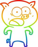 rainbow gradient line drawing cartoon pig shouting vector