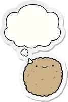 cartoon biscuit and thought bubble as a printed sticker vector