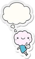 cute cloud head creature and thought bubble as a printed sticker vector