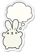 cute cartoon rabbit and thought bubble as a printed sticker vector