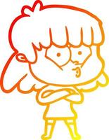 warm gradient line drawing cartoon whistling girl vector