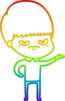 rainbow gradient line drawing cartoon angry boy vector
