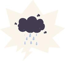 caricatura, nube, lloviendo, y, burbuja del discurso, en, estilo retro vector