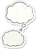 cartoon cloud and thought bubble as a distressed worn sticker vector