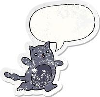 cartoon cat and speech bubble distressed sticker vector