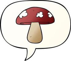 cartoon mushroom and speech bubble in smooth gradient style vector