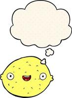 cartoon lemon and thought bubble in comic book style vector