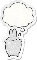 cartoon rabbit and thought bubble as a distressed worn sticker vector