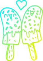cold gradient line drawing cartoon ice lolly in love vector