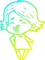 cold gradient line drawing cartoon girl pulling face vector