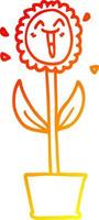 warm gradient line drawing cartoon flower in pot vector