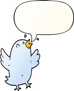 cartoon bird singing and speech bubble in smooth gradient style vector