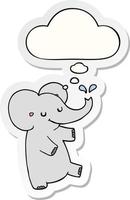 cartoon dancing elephant and thought bubble as a printed sticker vector