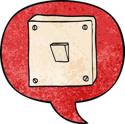 cartoon light switch and speech bubble in retro texture style