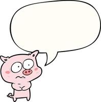 cartoon nervous pig and speech bubble vector