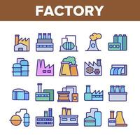 Factory Industrial Collection Icons Set Vector