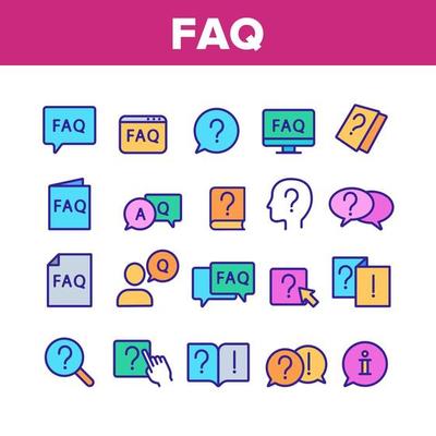 Faq Frequently Asked Questions Color Set Vector