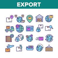 conjunto de iconos de colección logística global de exportación vector