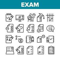 Exam Test Collection Elements Icons Set Vector