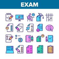 Exam Test Collection Elements Icons Set Vector