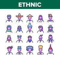 Ethnic World People Collection Icons Set Vector