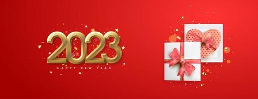 New year celebration with red background and open 3d gift box