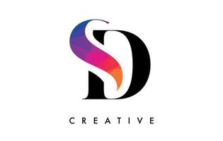 SD Letter Design with Creative Cut and Colorful Rainbow Texture vector